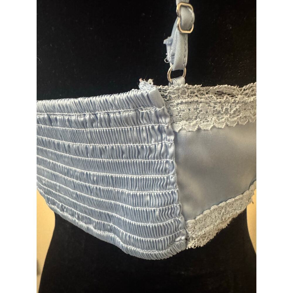 Blue Satin Lace Trim Handkerchief Hem Cami Y2K Smocked Back Small - Picture 4 of 10